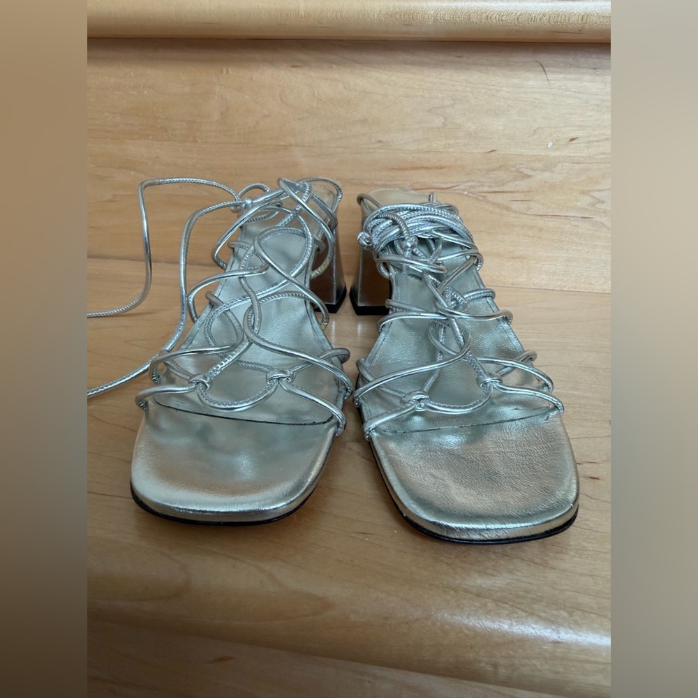BY FAR Alexander Silver Metallic Leather Sandals Square Toe EU 36 US 6 - Picture 4 of 16